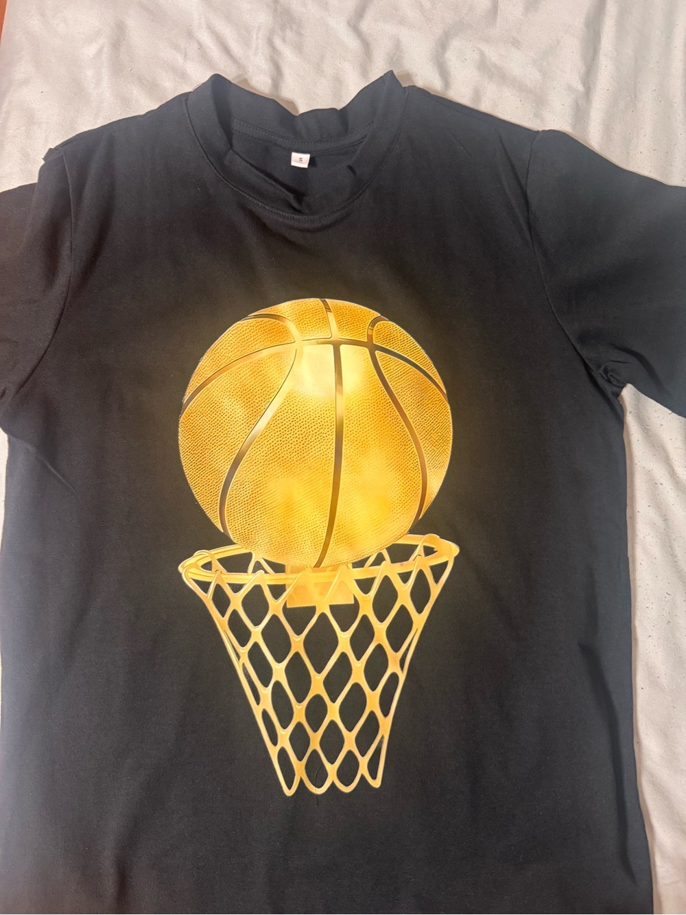 Black Tee with Shiny Gold Basketball Graphic Men’s size Small